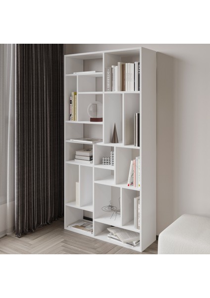 Nicola Kitaplık – 18 Raflı, Modern Kütüphane, Beyaz modelleri