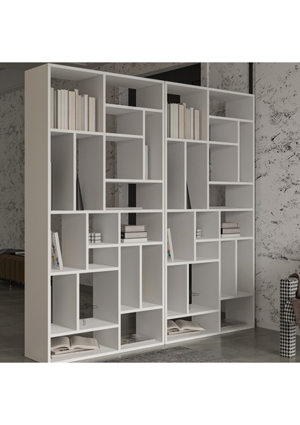 Nicola Kitaplık – 18 Raflı, Modern Kütüphane, Beyaz