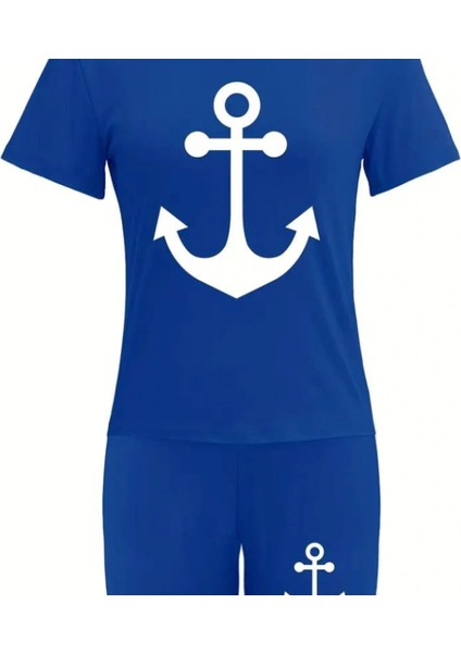 Kadın Kısa Kollu Çapa Baskılı Viskon Ikili Takım fırsatları