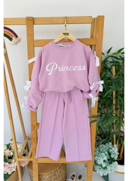 Princes Fiyonk Detaylı Kız Çocuk 2 li takım - Pembe