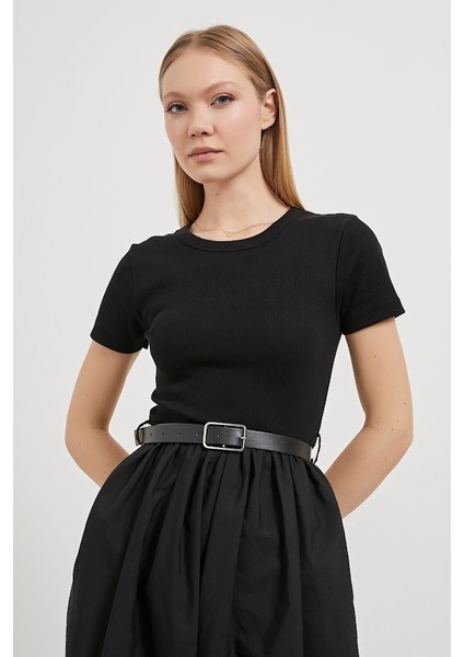 Kemerli Modal Dokulu Tasarım Elbise modelleri