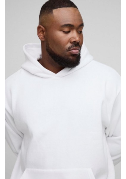 Beyaz Hoodie Model Oversize Battal Kalıp Erkek Spor Sweatshirt modelleri