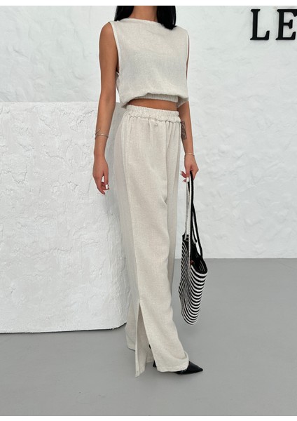 Kadın Özel Keten Takım Bluz ve Pantolon Bol Kesim fırsatları