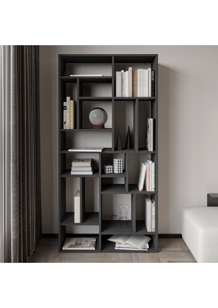 Nicola Kitaplık – 18 Raflı, Modern Kütüphane, Antrasit