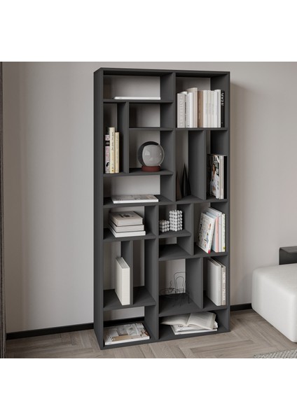 Nicola Kitaplık – 18 Raflı, Modern Kütüphane, Antrasit fiyatları
