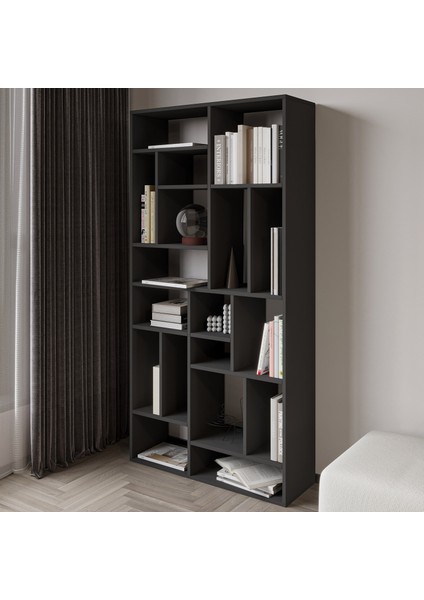 Nicola Kitaplık – 18 Raflı, Modern Kütüphane, Antrasit modelleri