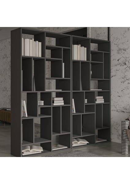 Nicola Kitaplık – 18 Raflı, Modern Kütüphane, Antrasit