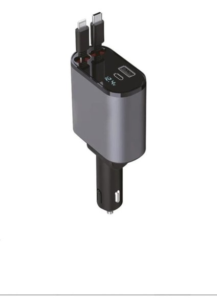 100W Süper Hızlı Araç Şarj Cihazı – Çift Type-C & Lightning Kablo, Dijital Göstergeli, 80CM Kablo