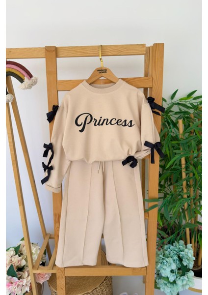 Princes Fiyonk Detaylı Kız Çocuk 2 li takım - Camel