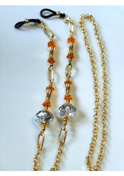 Gözlük Zinciri Altın kaplama Zincirli Gerçek Kristal Taşlı Gözlük Zinciri modelleri