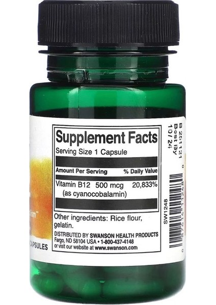 , Vitamin B12 Cyanocobalamin, 500 Mcg, 30 Kapsül fiyatları