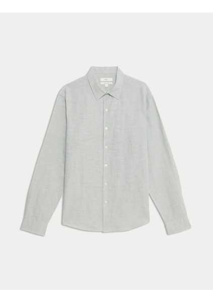 Pamuk Keten Karışımlı Kazayağı Desenli Gömlek fiyatları