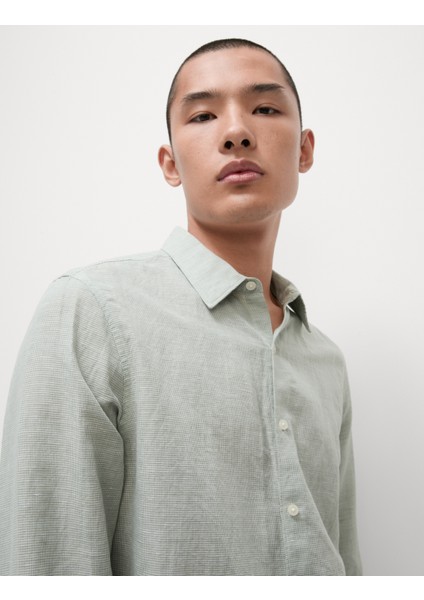 Pamuk Keten Karışımlı Kazayağı Desenli Gömlek fırsatları