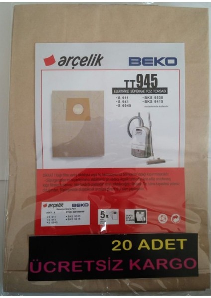 Kağıt Süpürge Toz Torbası 20'li Beyaz Set