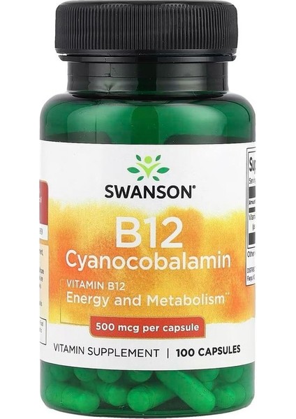 B12 Cyanocobalamin 500 Mcg, 100 Kapsül