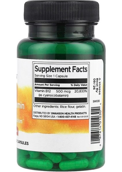 B12 Cyanocobalamin 500 Mcg, 100 Kapsül fiyatları