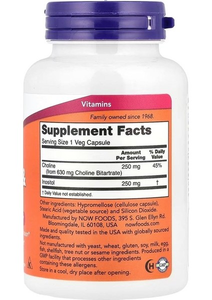 Choline & Inositol 100 Veg. Kapsül.usa Menşei.dmmedicine'den fiyatları