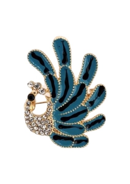 Çelik Broş – Zirkon Taşlı Özel Boyama Tavus Kuşu Figürlü Hediyelik Aksesuar Şık Parlak Işıltılı Zarif Tasarım Trend Takı