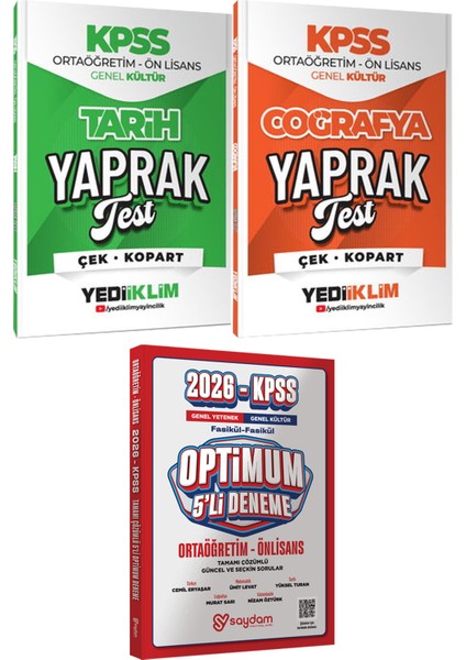 Kpss 2026 Ortaöğretim Ön Lisans Tarih Coğrafya Yaprak Test - Optimum 5 Deneme