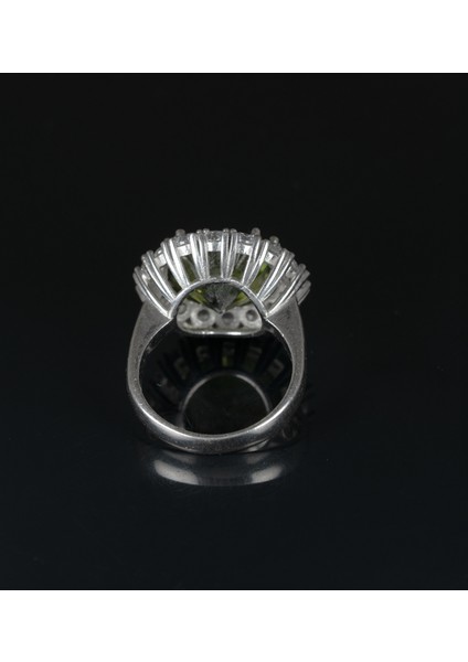 Yuvarlak Peridot ve Zirkon Taşlı 925 Ayar Gümüş Kadın Yüzük Parmağa Göre Ayarlanır 9.95 gr fırsatları