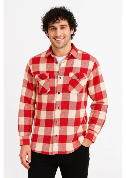 Erkek Uzun Kollu Oduncu Gömlek - Kırmızı indirimleri