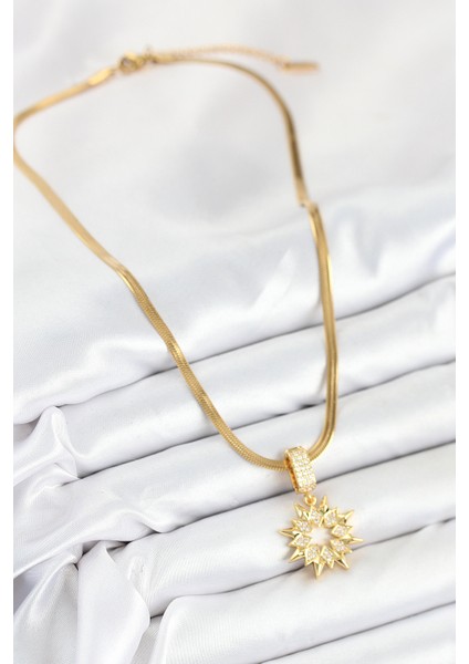 316L Çelik Zirkon Taşlı Yıldız Model Gold Renk Kadın Kolye fiyatları