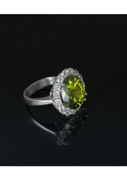Yuvarlak Peridot ve Zirkon Taşlı 925 Ayar Gümüş Kadın Yüzük Parmağa Göre Ayarlanır 9.95 gr fiyatları