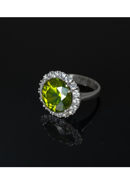 Yuvarlak Peridot ve Zirkon Taşlı 925 Ayar Gümüş Kadın Yüzük Parmağa Göre Ayarlanır 9.95 gr modelleri