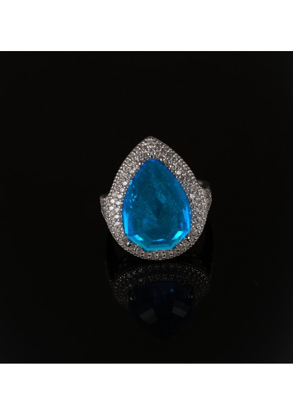 925 Ayar Gümüş Mavi Zirkon Taşlı Kadın Yüzük Parmağa Göre Ayarlanır 8.5 gr