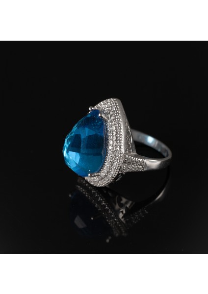 925 Ayar Gümüş Mavi Zirkon Taşlı Kadın Yüzük Parmağa Göre Ayarlanır 8.5 gr fiyatları