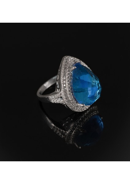 925 Ayar Gümüş Mavi Zirkon Taşlı Kadın Yüzük Parmağa Göre Ayarlanır 8.5 gr modelleri