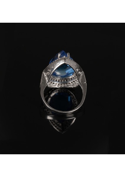 925 Ayar Gümüş Mavi Zirkon Taşlı Kadın Yüzük Parmağa Göre Ayarlanır 8.5 gr fırsatları