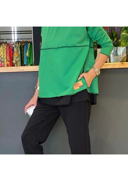 Kadın Yeşil Kapşonlu Etek Ucu Detay Arma Ters Dikiş Gorunumlu Ikili Takım indirimleri
