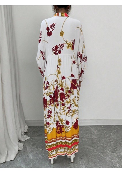 Kadın Çok Renkli Etnik Desenli Büyük Beden Elbise, Rahat ve Şık Yazlık Elbise, Günlük ve Özel Günler Için Salaş Maxi Elbise, Trend Büyük Beden Moda modelleri