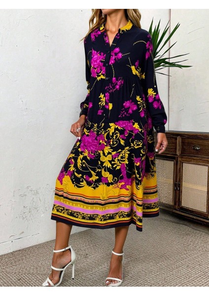 Kadın Siyah Etnik Desenli Büyük Beden Elbise, Rahat ve Şık Yazlık Elbise, Günlük ve Özel Günler Için Salaş Maxi Elbise, Trend Büyük Beden Moda modelleri