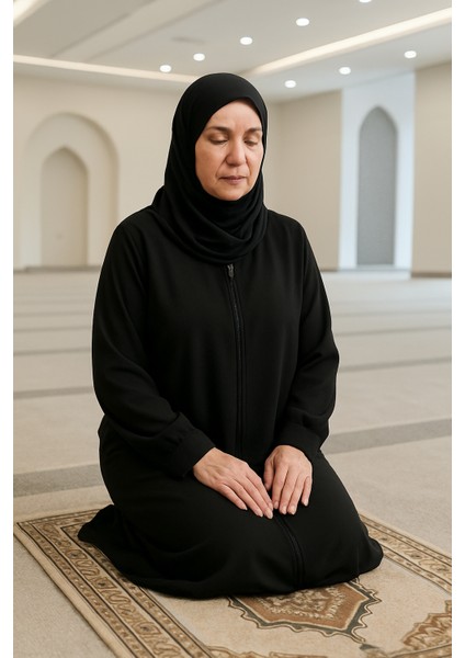 Tek Parça Fermualı Düz Renk Kadın Namaz Elbisesi Ferace