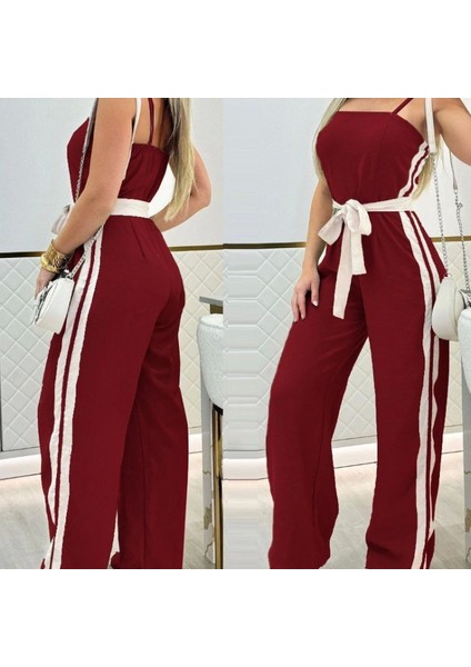 Kadın Ip Askılı Straplez Belden Kuşaklı Viskon Iki Iplik Tulum