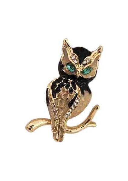 Çelik Broş – Zirkon Taşlı Baykuş Figürlü Modern Hediyelik Aksesuar Parlak Işıltılı Takı Şık Gösterişli Trend Model Dikkat Çekici Yeşil Göz