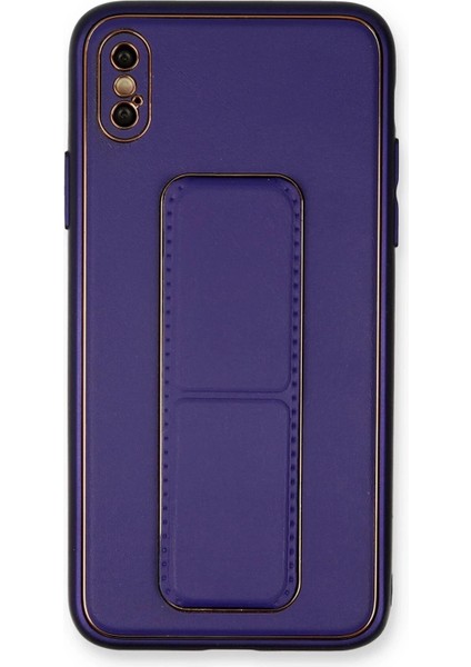 Newface iPhone Xs Max Kılıf Coco Deri Standlı Kapak - Mor