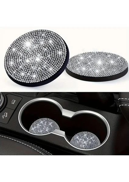 2 Adet Araba Taşlı Parıltılı Bardak Altlığı Araba Aksesuar