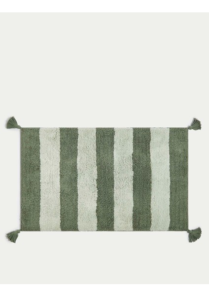 Saf Pamuklu Çizgili Desenli Banyo Paspası
