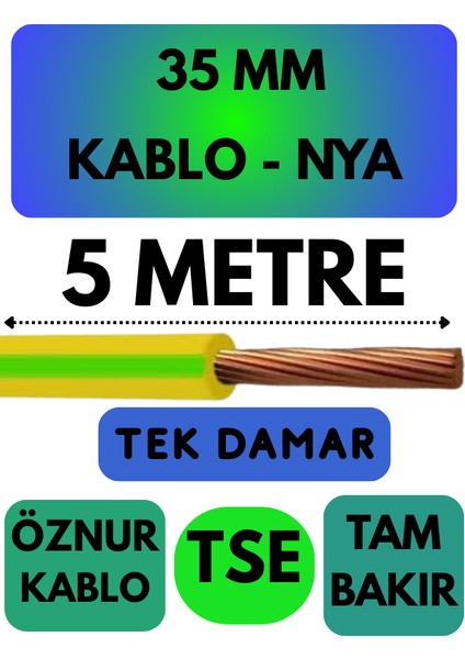 Öznur 35 mm Nya Kablo Metre Seçenekli (Sarı-Yeşil)