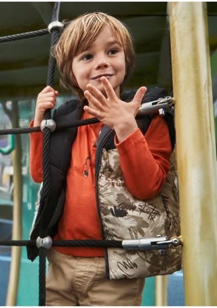 Erkek Çocuk Çift Taraflı Kapüşonlu Dolgulu Yelek Siyah