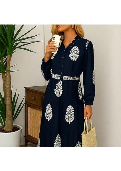 Kadın Siyah Etnik Desenli Düğmeli Elbise, Rahat ve Şık Yazlık Elbise, Günlük ve Özel Günler Için Maxi Elbise, Modern ve Trend Büyük Beden Moda fırsatları