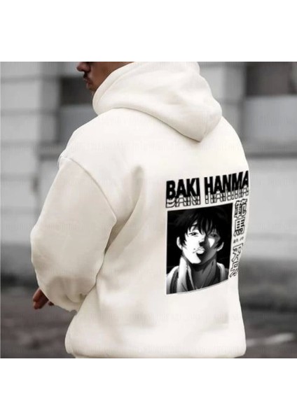 Erkek Baskılı Kapüşonlu ve Kordon Ipli Weat Beyaz