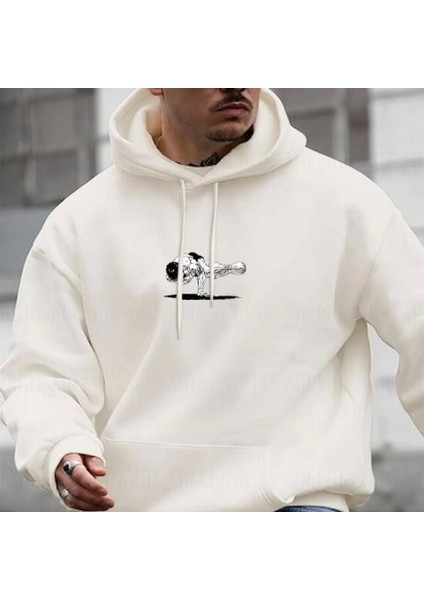 Erkek Baskılı Kapüşonlu ve Kordon Ipli Weat Beyaz fiyatları