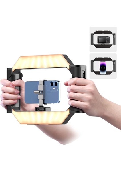 iPhone 13 Uyumlu U-Rig Akıllı Telefon Video Rig Işıklı, Ayarlanabilir 4-7 Inç