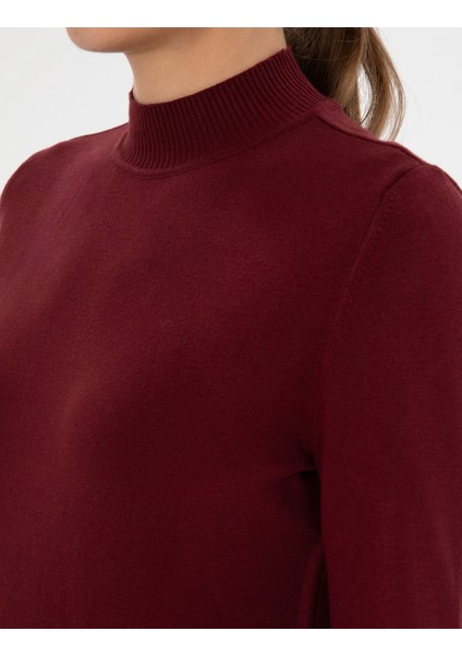 Kadın Vişne Slim Fit Basic Kazak 50310887-VR223