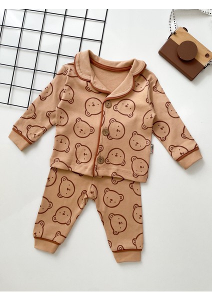 Dolaşkids Ayıcık Desenli %100 Pamuk Bebek Pijama Takımı