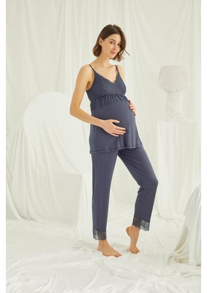 Monamise Dantelli Hamile Lohusa 3'lü Pijama Takımı fırsatları